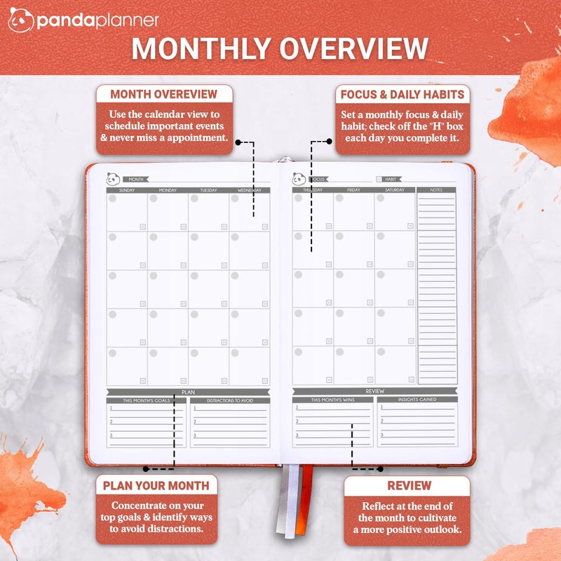 Panda Planner Classic A5 Daily Planner 2026 â€“ Undated Quarterly Productivity Planner with Hourly Schedule, To Do List, Daily Journal, Goal Planner, Habit Tracker & Gratitude Organizer for Home/Office â€“ Orange - Image 5